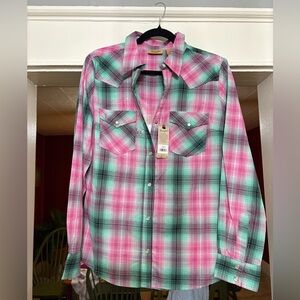 Wrangler Pink and Green Plaid Shirt